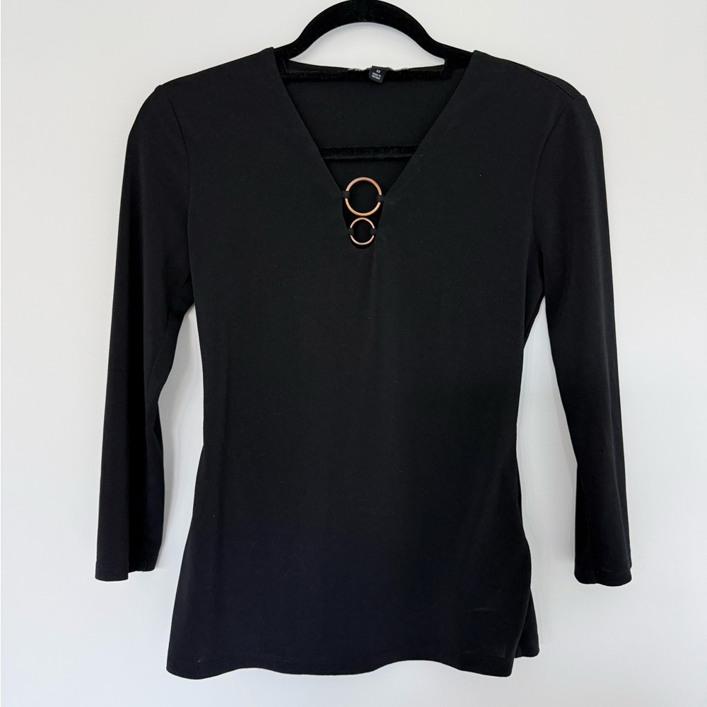 INC International Black Quarter Sleeve Top with Ring Accents
